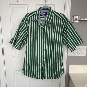 Tommy Hilfiger Vintage Stripe Embroidered Logo Short Sleeve Button Down Shirt